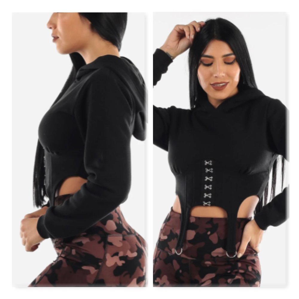 Roma Concept by Rosee Cropped Fleece Pullover Hoodie